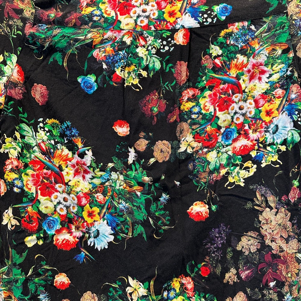 Alberto Makali Black Floral Tie Front Cotton Sz M Top Eclectic Boho Art to Wear